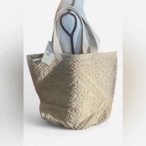 Raj Y2K Vintage Cream Textured Carpet Tote Bag-